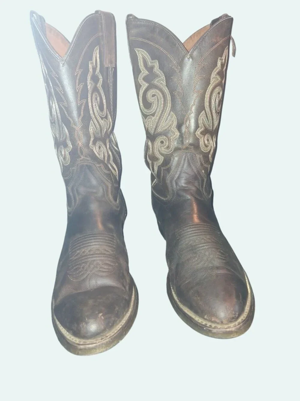Mens Doble -D Brown Leather Western Cowboy Boots 11D Made In Mexico.*SH7